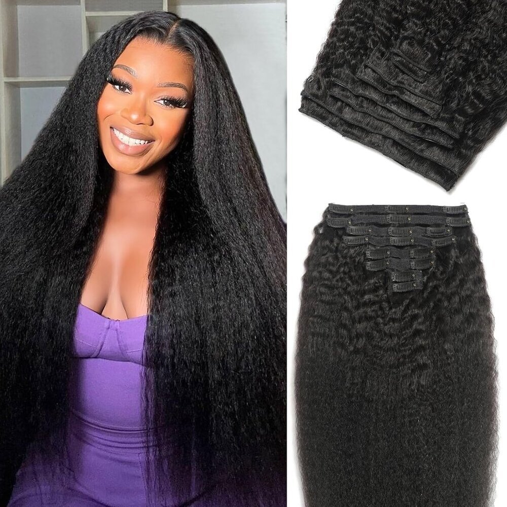 Clip In Hair Extensions Human Hair 20 Inch Kinky Straight Full Head
